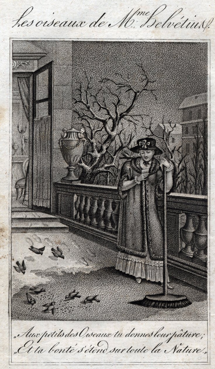 طيور مدام هيلفيتيوس (آن كاثرين هيلفيتيوس) في "" Conseils a ma fille "" لجين نيكولاس بويلي (1763-1842). 1820. مجموعة خاصة. بواسطة المدرسة الفرنسية