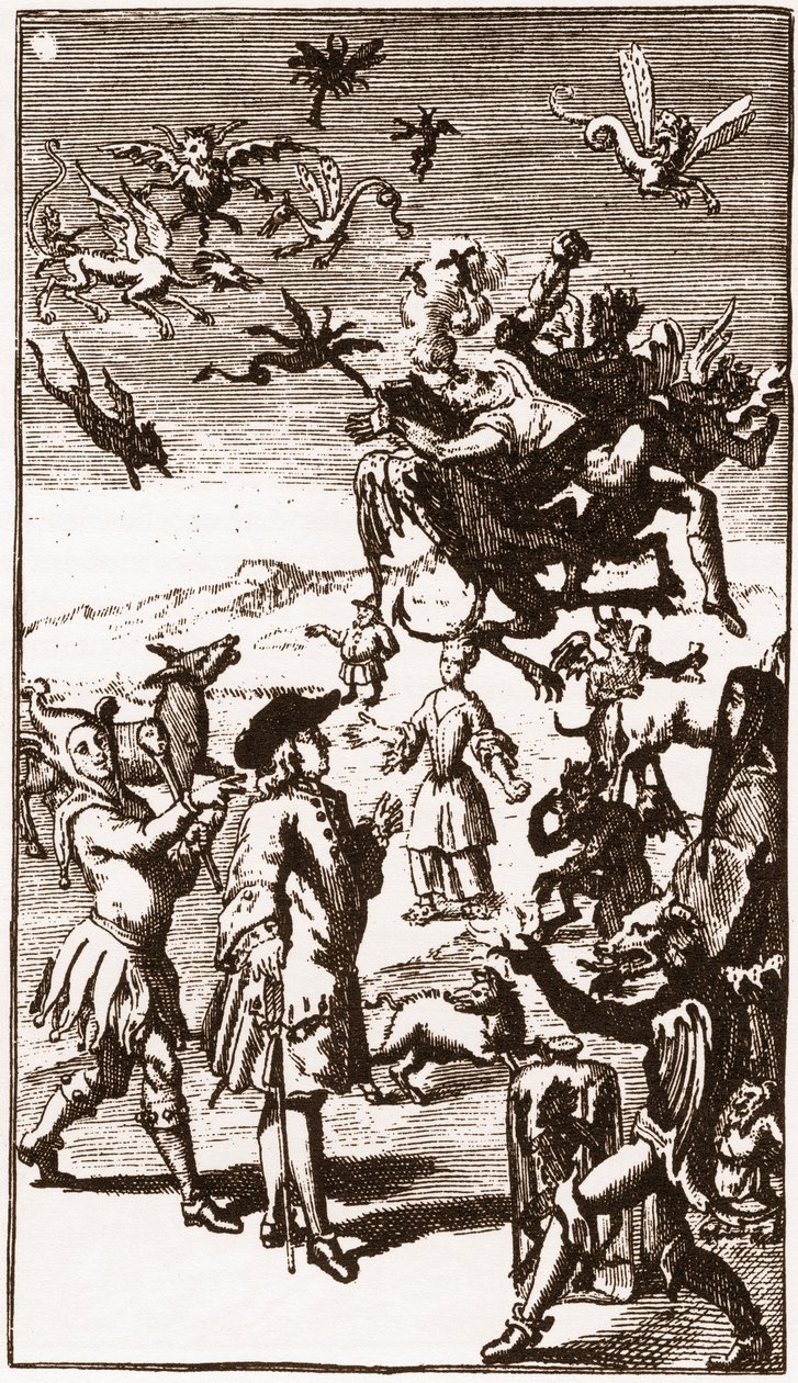 L'evocation des demons ، نقش من عام 1710 في "قصة التخيلات الباهظة للسيد Oufle" للوران بوردلون (1653-1730) بواسطة المدرسة الفرنسية