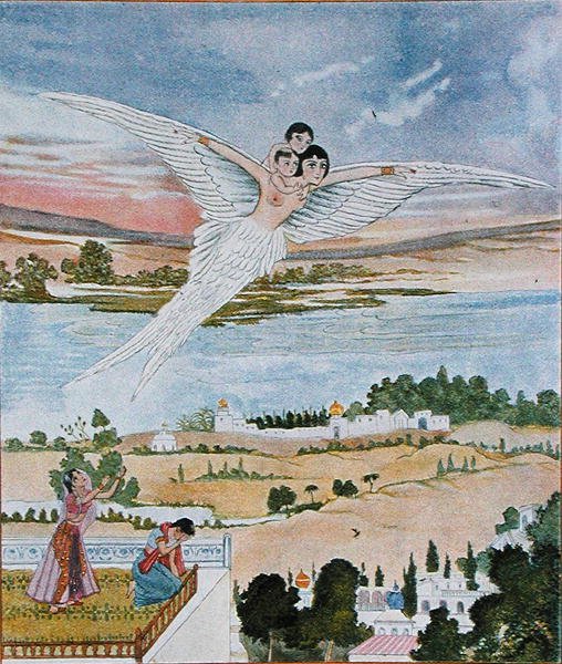 رفع الصغيرين في الهواء ، رسم توضيحي من "الليالي العربية" بواسطة المدرسة الفرنسية