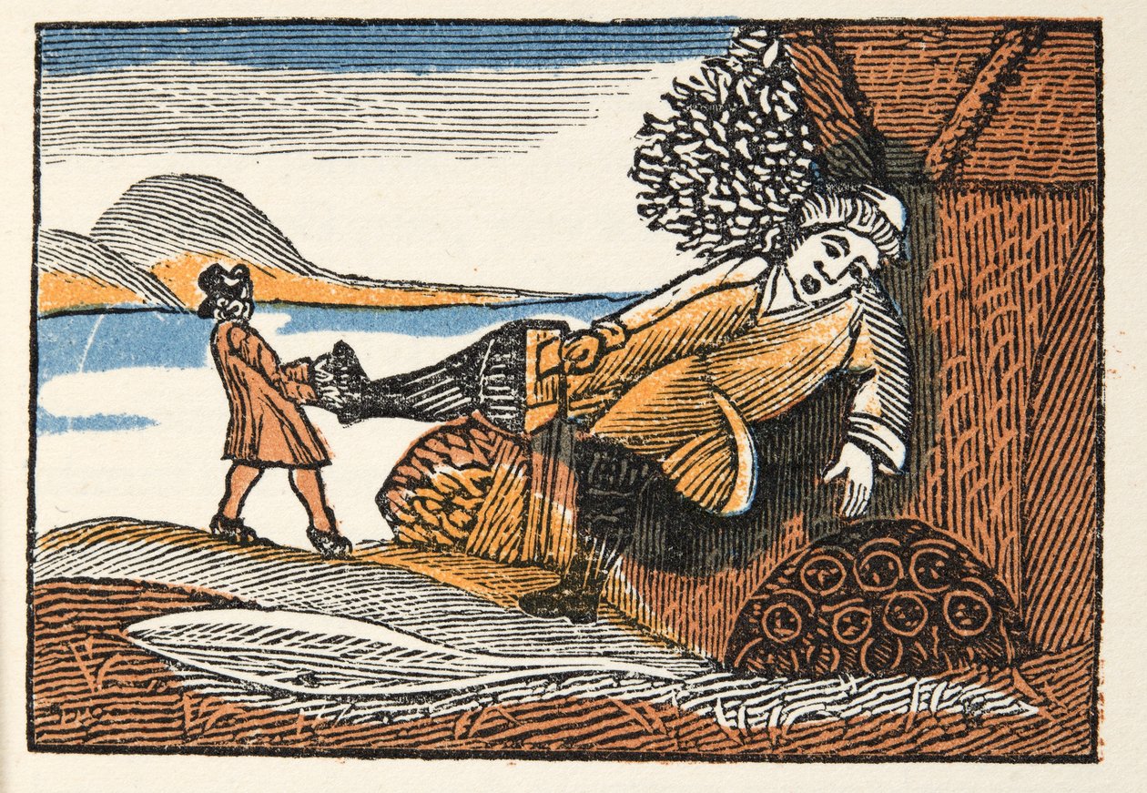 الإبهام الصغير من التواريخ أو حكايات الماضي يرويها Mother Goose ، مع الأخلاق ، بواسطة M Perrault ، الحانة. 1925 (طباعة كتلة خشبية ملونة) بواسطة المدرسة الفرنسية