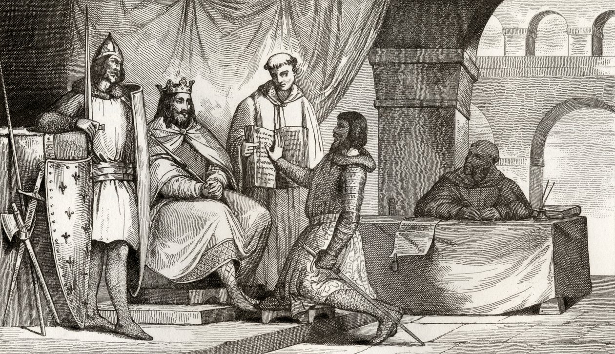 لويس الثاني (848-79) يتلقى Stammerer يمين الولاء من النبيل ، من "Histoire de France" بواسطة Colart ، نُشر عام 1840 بواسطة المدرسة الفرنسية