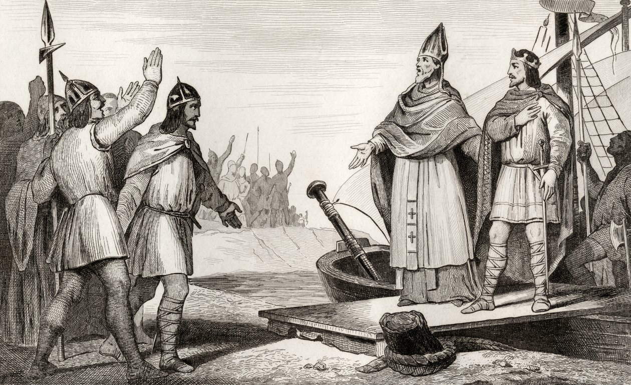لويس الرابع (921-54) d&39;Outremer يهبط في فرنسا بعد وفاة راؤول في 936 ، من `` Histoire de France &39;&39; بواسطة Colart ، تم نشره عام 1840 بواسطة المدرسة الفرنسية
