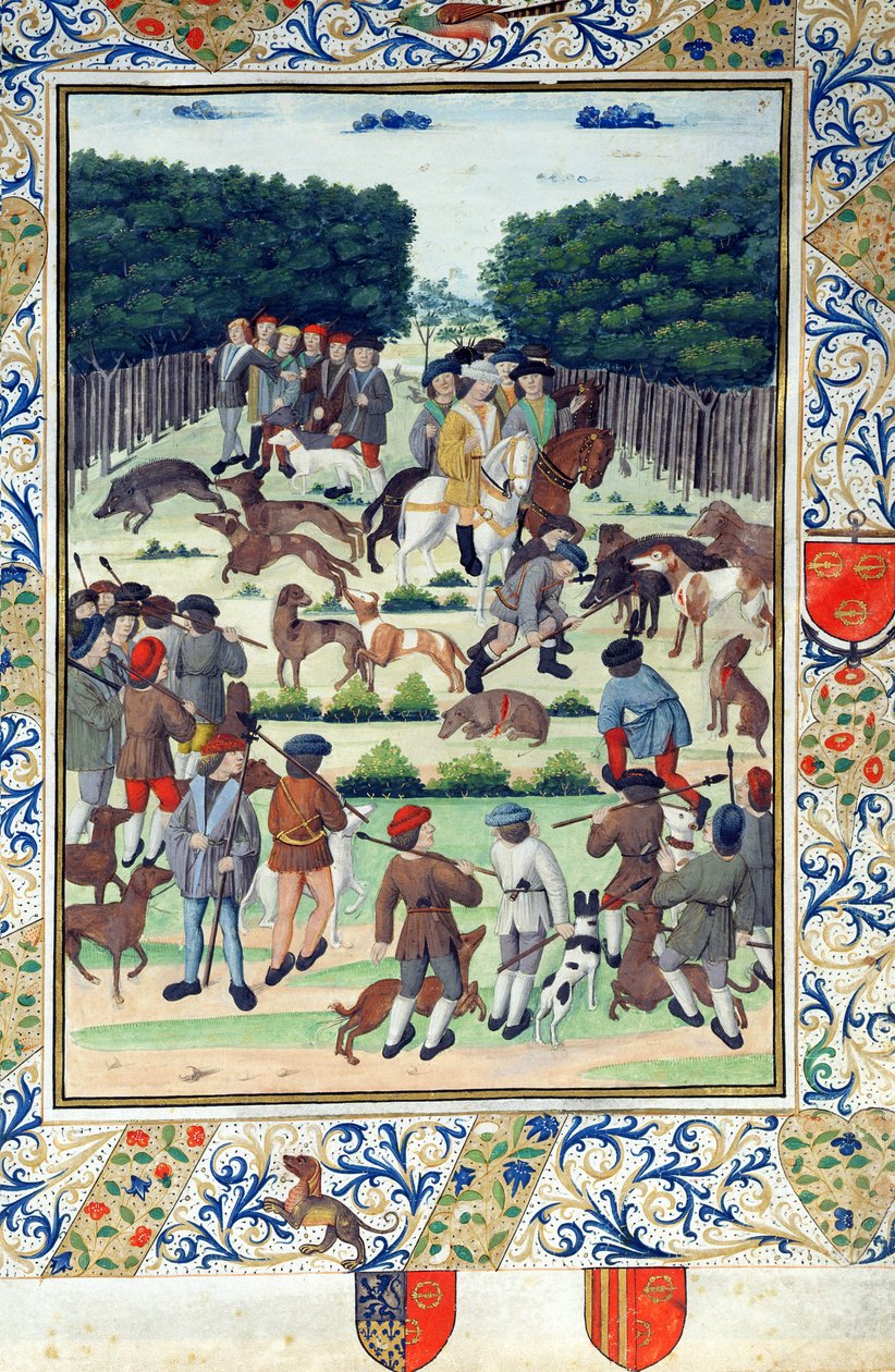 لويس ماليت (1441-1516) Seigneur de Graville ، صيد الخنازير البرية ، من Terrier de Marcoussis ، بعد 1493 بواسطة المدرسة الفرنسية