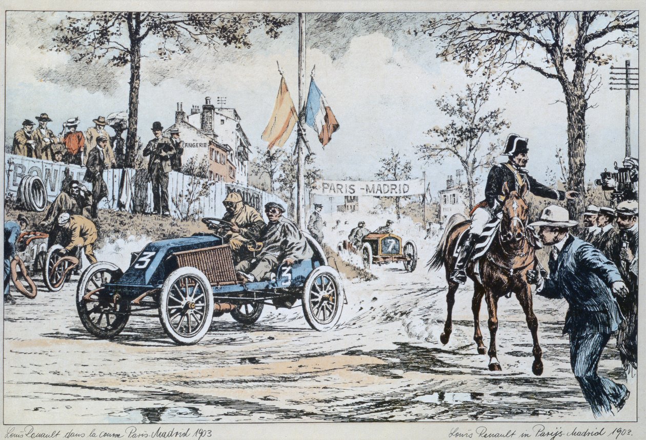 لويس رينو يقود في باريس إلى سباق مدريد عام 1903 ، ج 1903 بواسطة المدرسة الفرنسية