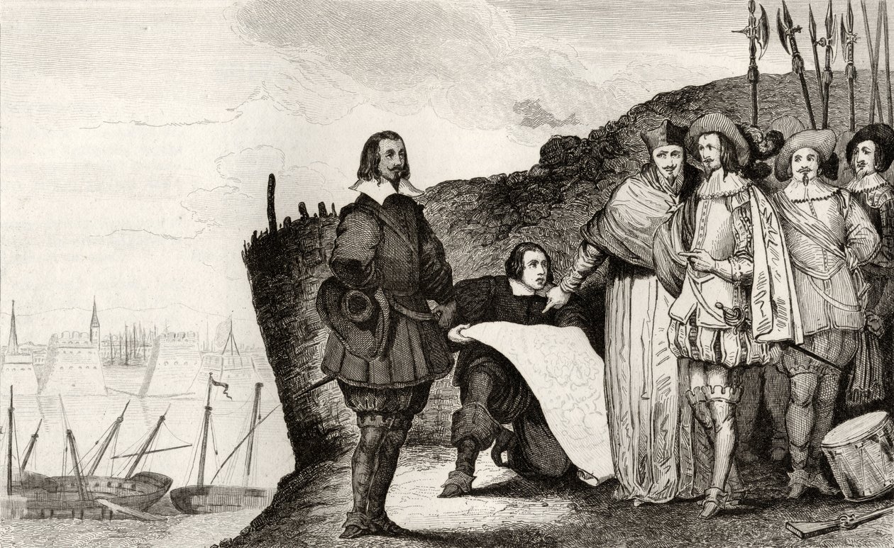 لويس الثالث عشر (1602-43) في حصار لاروشيل في أكتوبر 1628 ، من "هيستوار دي فرانس" من قبل كولارت ، نُشر عام 1840 بواسطة المدرسة الفرنسية