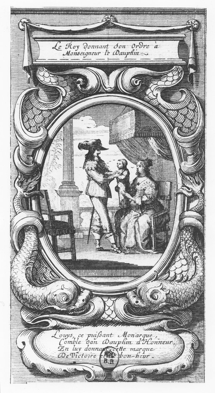 لويس الثالث عشر ، ملك فرنسا يعطي الأوامر إلى Monseigneur le Dauphin (نقش) بواسطة المدرسة الفرنسية