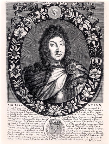 لويس الرابع عشر (1638-1715) ملك فرنسا ، حوالي 1680 (نقش) (صورة بالأبيض والأسود) بواسطة المدرسة الفرنسية