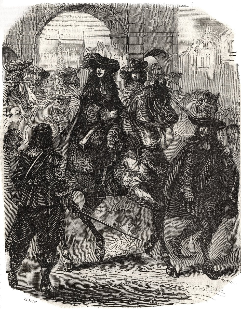 لويس الرابع عشر (1638-1715) وزوجته ماري تيريز (ماري تيريز) من النمسا (1638-1683) دخلوا باريس عام 1660. نقش في "تاريخ فرنسا" بقلم L.-P. أنجيتيل بواسطة المدرسة الفرنسية