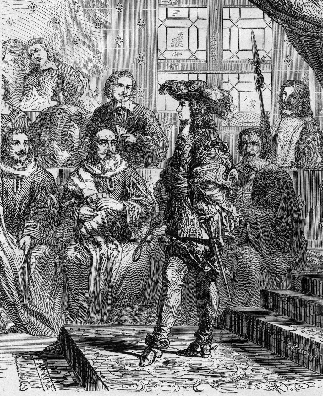 كان لويس الرابع عشر (1638 - 1715) يبلغ من العمر 17 عامًا في عام 1652 قبل البرلمان وأجبر الرئيس على حل الجمعية. نقش في "" لوحات هيستوار دو فرانس أون سنت لبول ليوجور "" 1891. بواسطة المدرسة الفرنسية