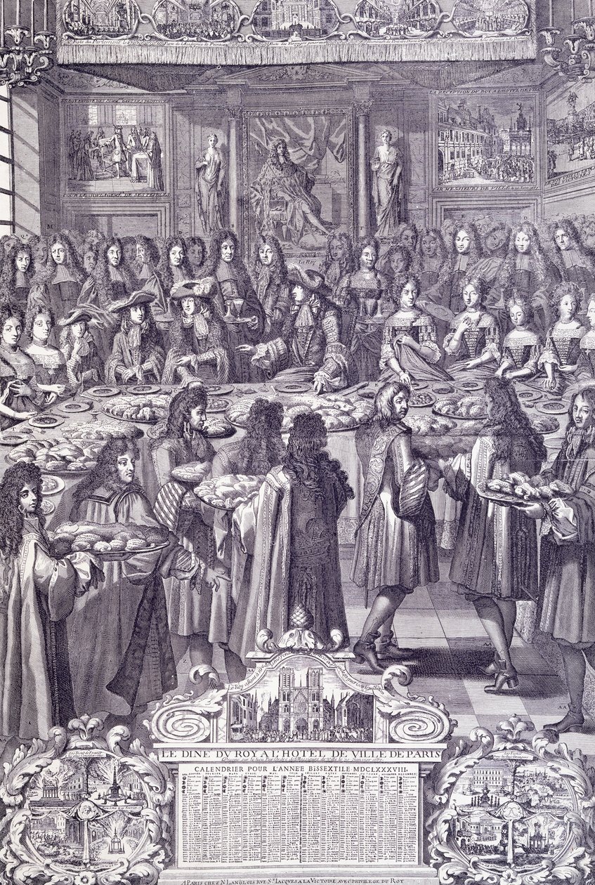 Louis XIV, love and delight of his people, engraving from Almanacco بواسطة المدرسة الفرنسية
