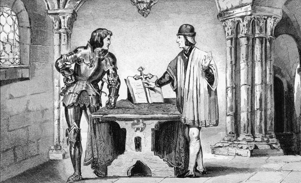 لويس الحادي عشر (1423-1483) محتجز تحت الإقامة الجبرية من قبل تشارلز بولد (1433-1477) من "تاريخ فرنسا" من قبل كولارت ، نُشر عام 1840 بواسطة المدرسة الفرنسية