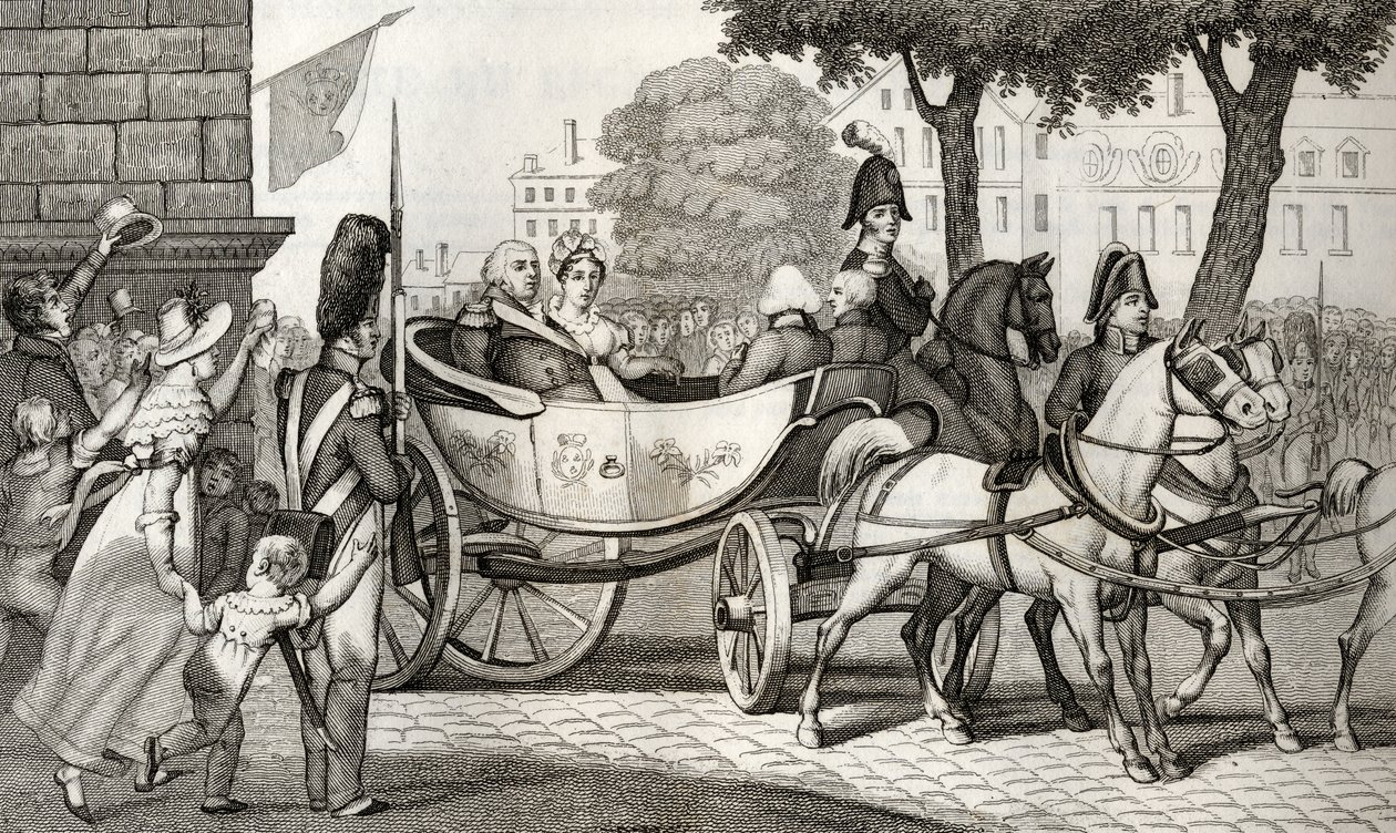 لويس الثامن عشر (1755-1824) يدخل باريس عند ترميم عام 1814 ، من "هيستوار دو فرانس" بقلم كولارت ، نُشر عام 1840 بواسطة المدرسة الفرنسية