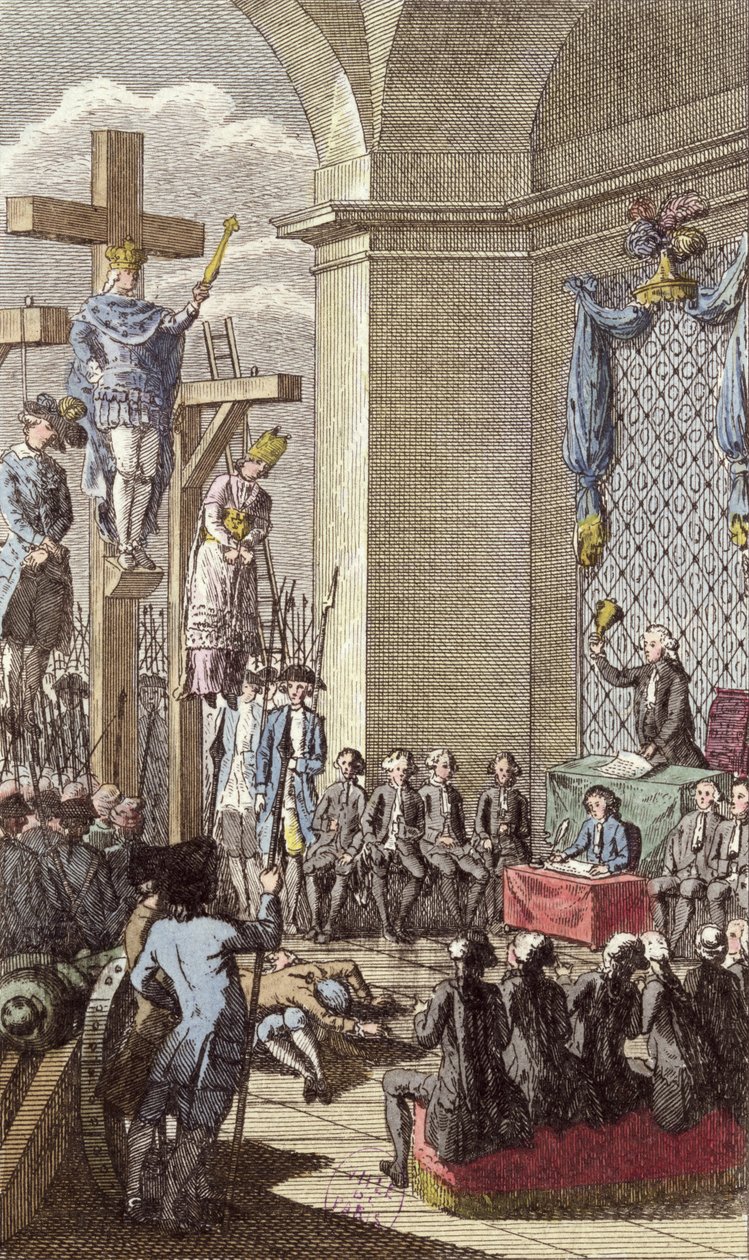لويس السادس عشر (1754-93) في محاكمته ، مصلوب بين النبلاء ورجال الدين ، ج 1792 بواسطة المدرسة الفرنسية
