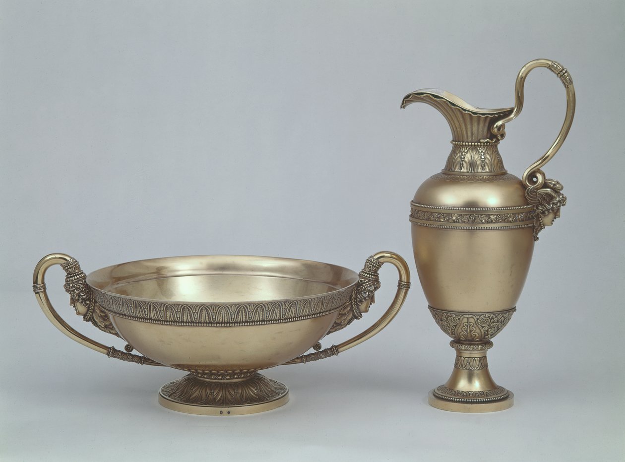 إبريق لويس السادس عشر وحوض من هنري أوغست ، باريس 1787 (مذهب فضي) بواسطة المدرسة الفرنسية