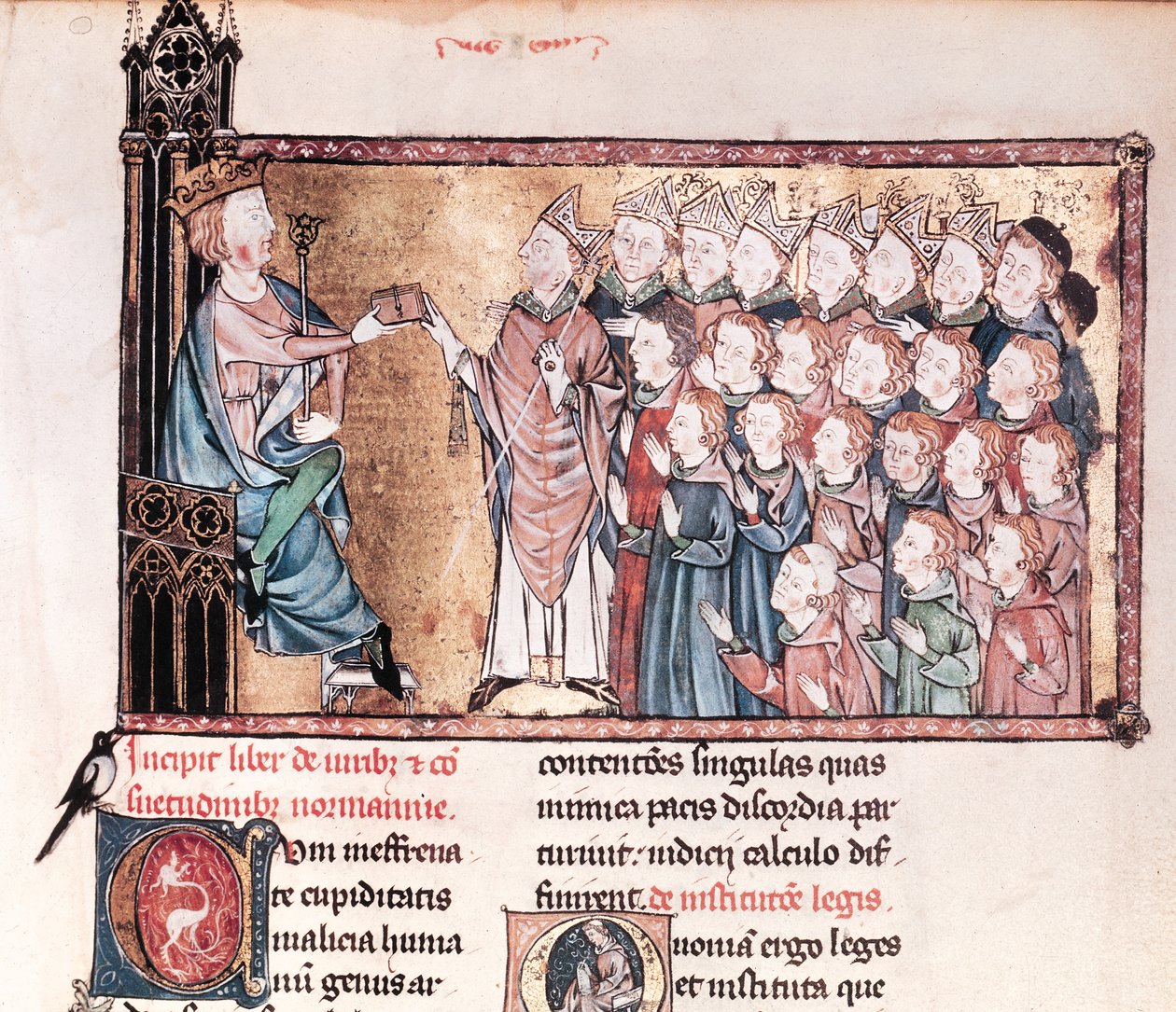 لويس العاشر (1289-1316) العنيدة إعطاء الميثاق للنورمان ، من لو غراند كوتومير دي نورماندي ، c.1340 بواسطة المدرسة الفرنسية