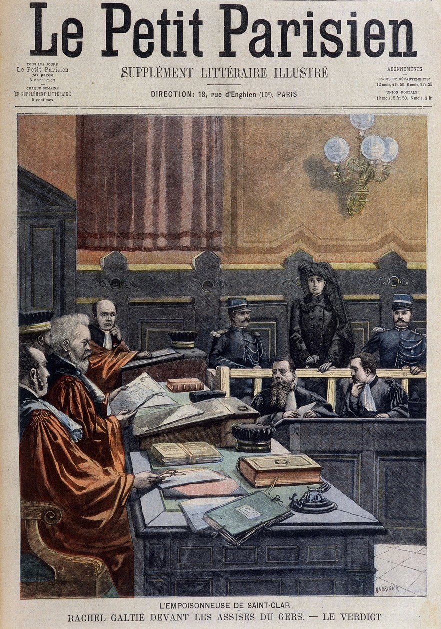 L'poisonneuse de Saint-Clair: Rachel Galtié in front of the Gers - في "Le Petit Journal" بتاريخ 13/11/1904 (نقش) بواسطة المدرسة الفرنسية