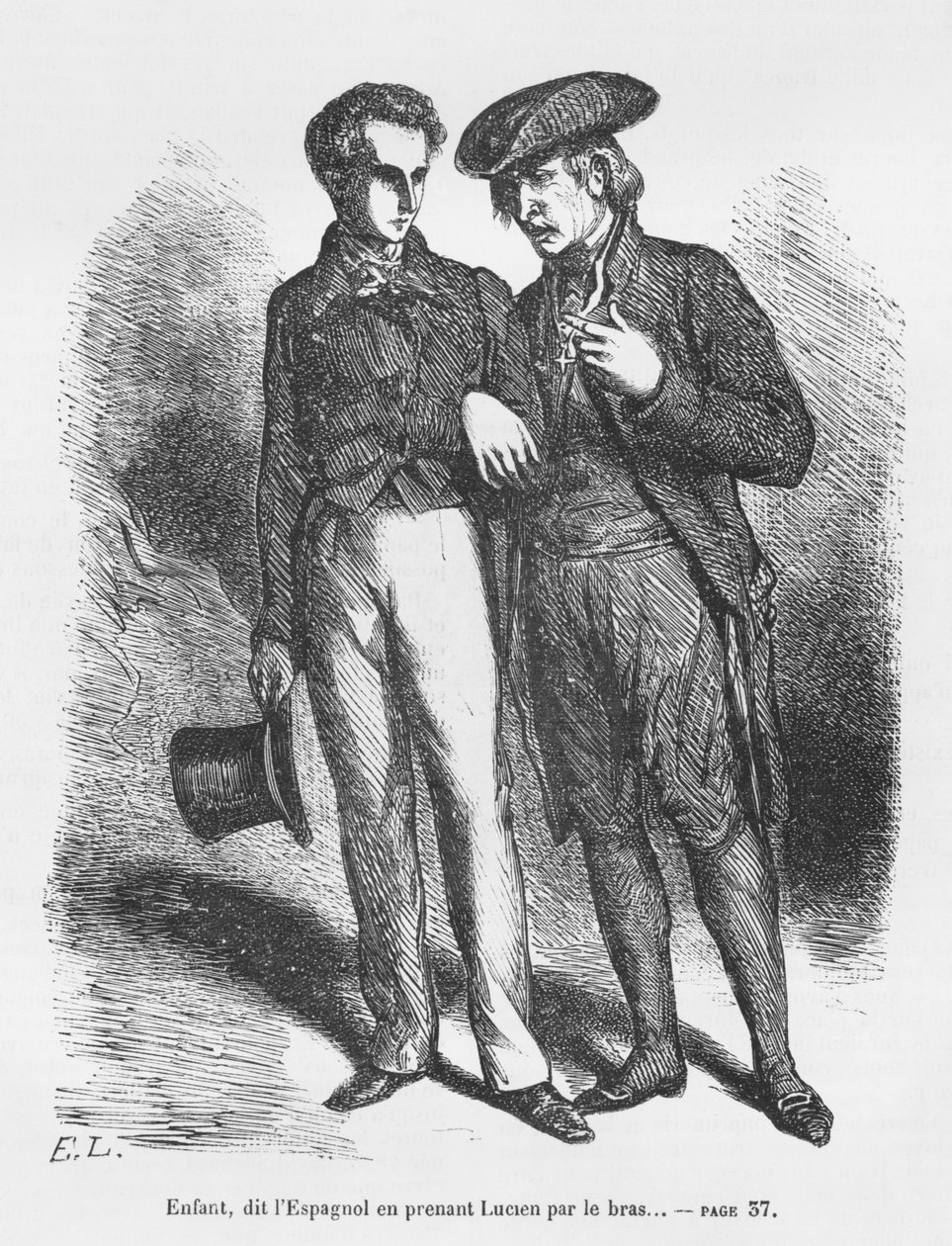 Lucien de Rubempre و Carlos Herrera ، رسم توضيحي من "Les Illusions perdues" بواسطة Honore de Balzac بواسطة المدرسة الفرنسية