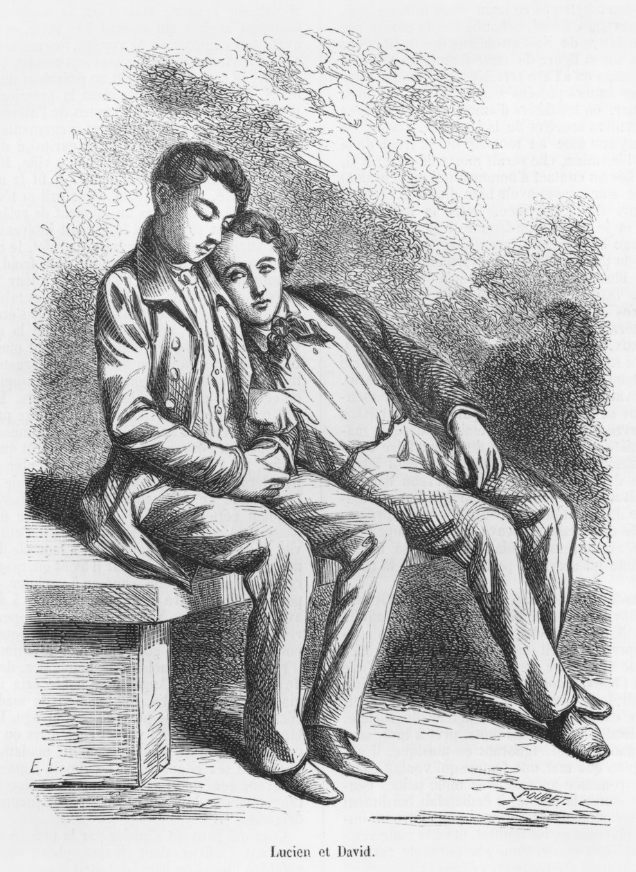 Lucien de Rubempre و David Sechard ، توضيح من "Les Illusions perdues" بواسطة Honore de Balzac بواسطة المدرسة الفرنسية
