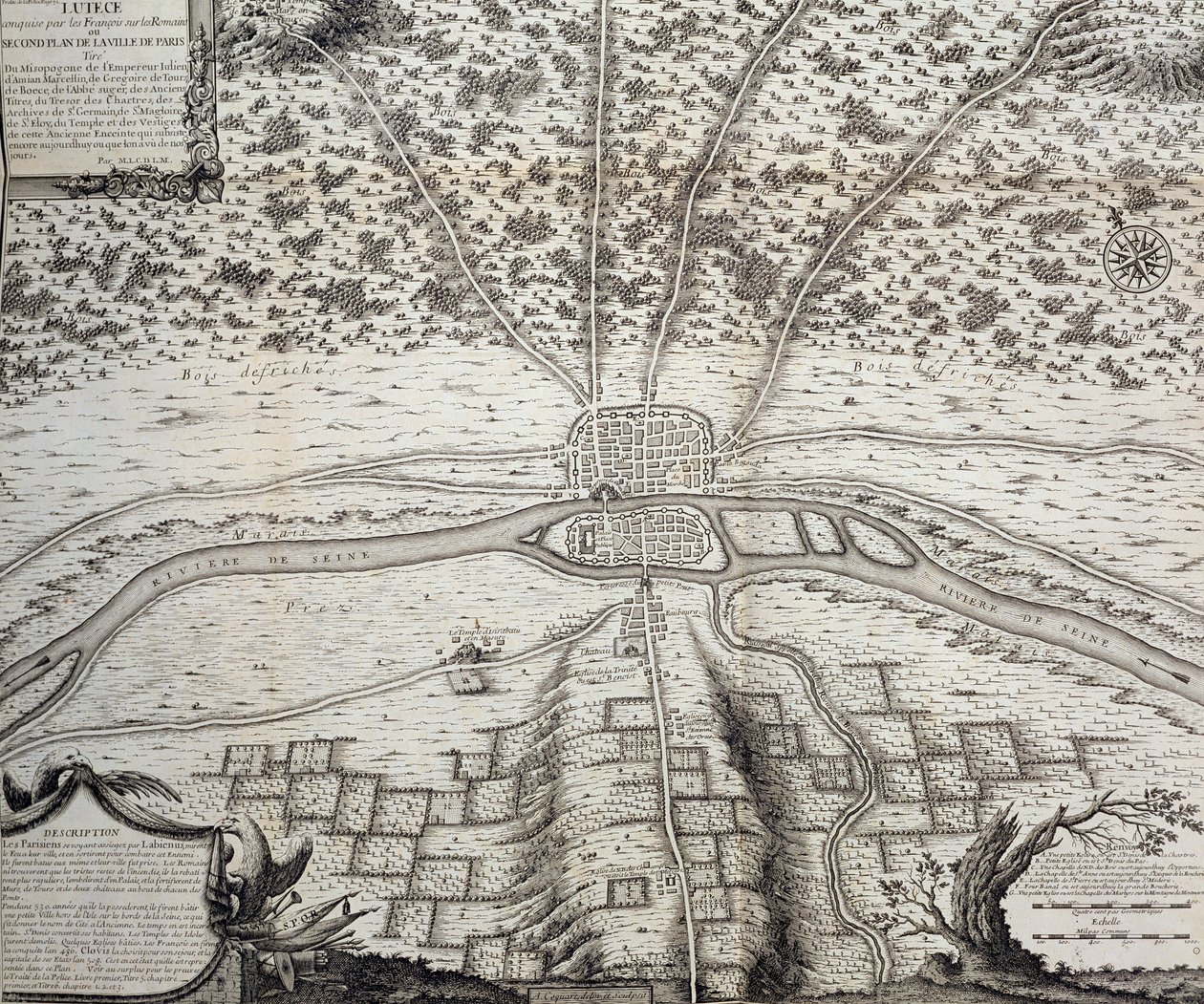 لوتيتيا أو الخطة الثانية لباريس في القرنين الرابع والخامس الميلادي ، 1722 بواسطة المدرسة الفرنسية