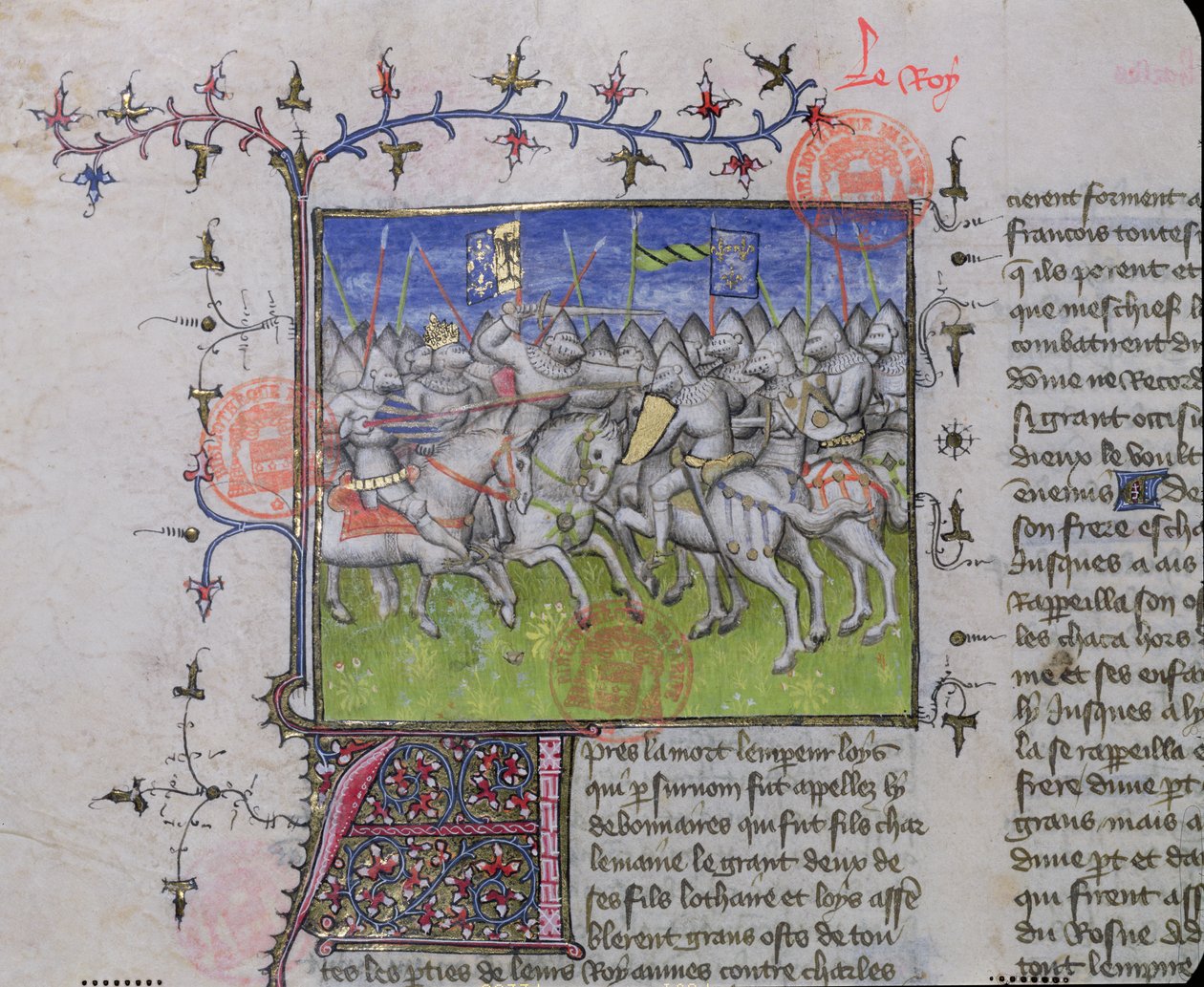 MS.2028 قتال بين أبناء لويس الأول المتدينين (778-840) ، من Grandes Chroniques de France ، 1375-79 بواسطة المدرسة الفرنسية