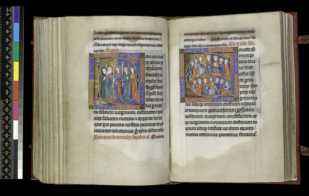 MS 300 f.207v-208r ، حق الاقتراع للعذارى والاقتراع لجميع القديسين ، من سفر المزامير وساعات إيزابيلا الفرنسية ، باريس ، حوالي 1265-70 (قلم وحبر وتمبرا على ورق) بواسطة المدرسة الفرنسية