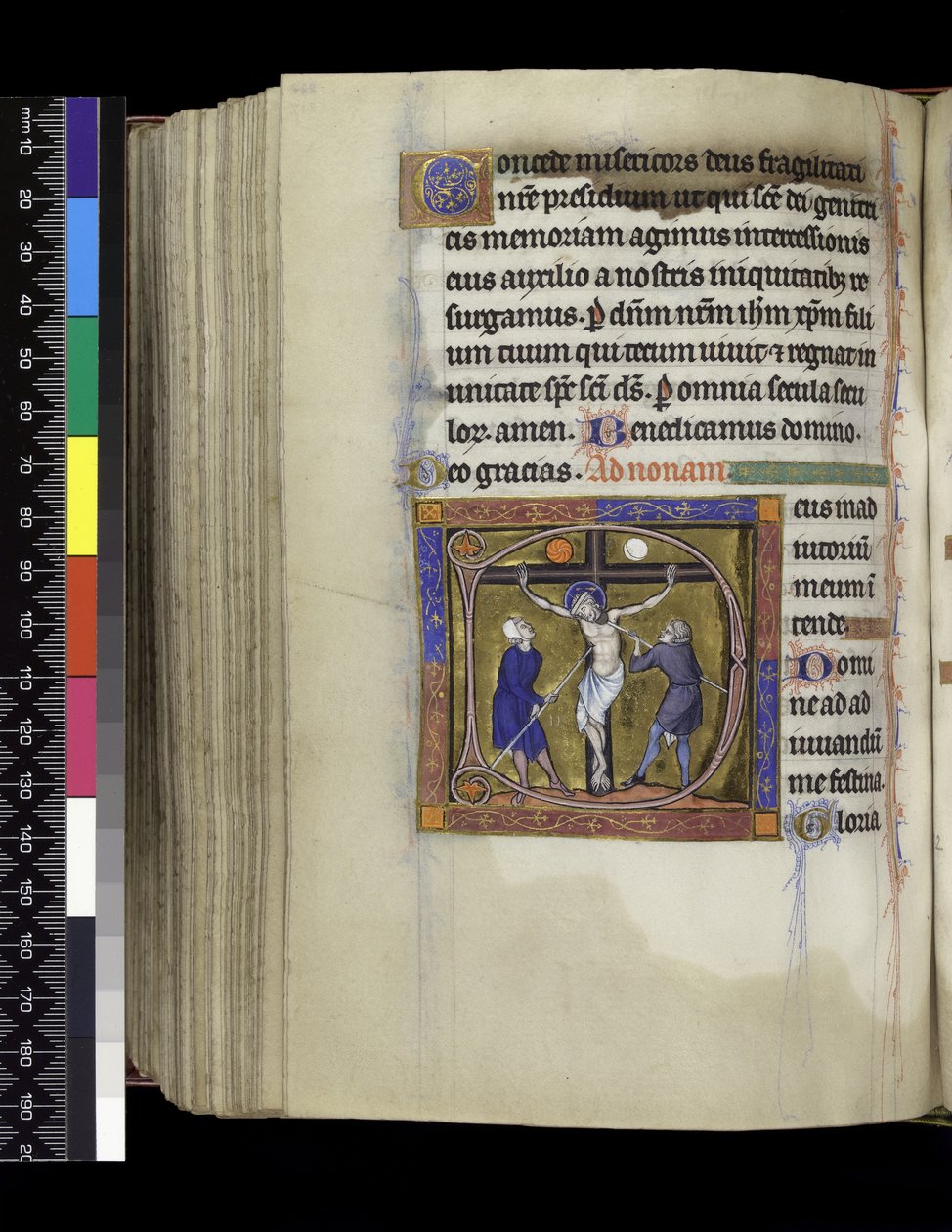 MS 300 f.217v، Crucifixion، from the Psalter and Hours of Isabella of France، Paris، c.1265-70 (قلم وحبر وتمبرا على ورق) بواسطة المدرسة الفرنسية