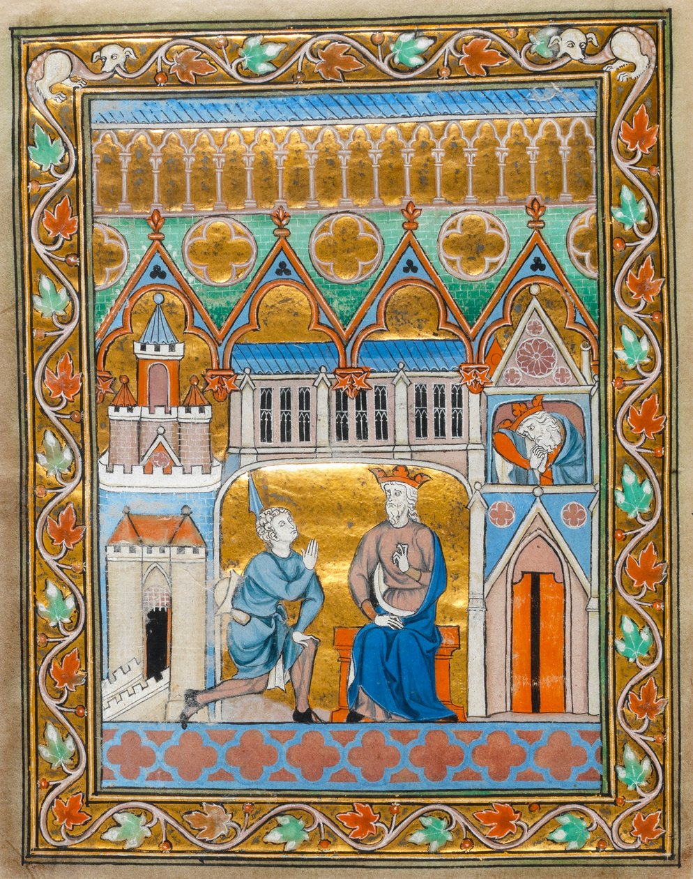 MS 300 fol.III تلقي الملك داود خبر موت أبشالومس ، من ساعات سفر المزامير لإيزابيل الفرنسية ، c.1255 بواسطة المدرسة الفرنسية