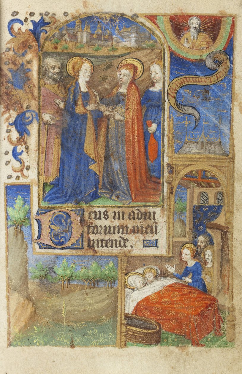 MS 39-1950 f.61r الزيارة 1464 (الذهب والفضة والحبر الملون على الرق) بواسطة المدرسة الفرنسية