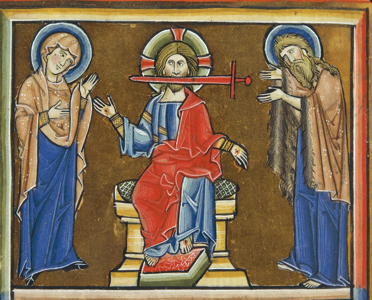 MS CXXXVII, Christ of the Apocalypse, from the Psalter of Saint Elizabeth (tempera & gold leaf on vellum) بواسطة المدرسة الفرنسية