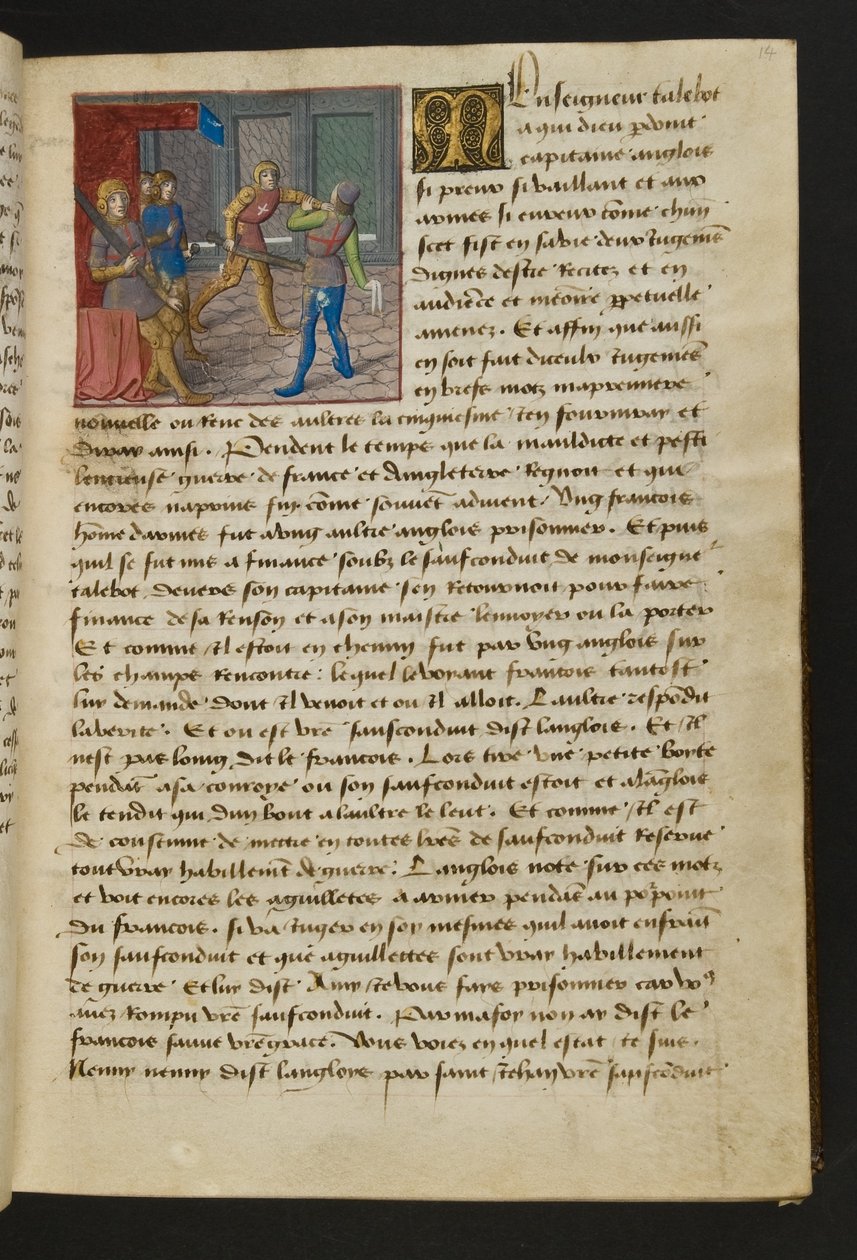 ^ MS Hunter 252 014r صفحة من Hundred News News ، c.1461-62 بواسطة المدرسة الفرنسية