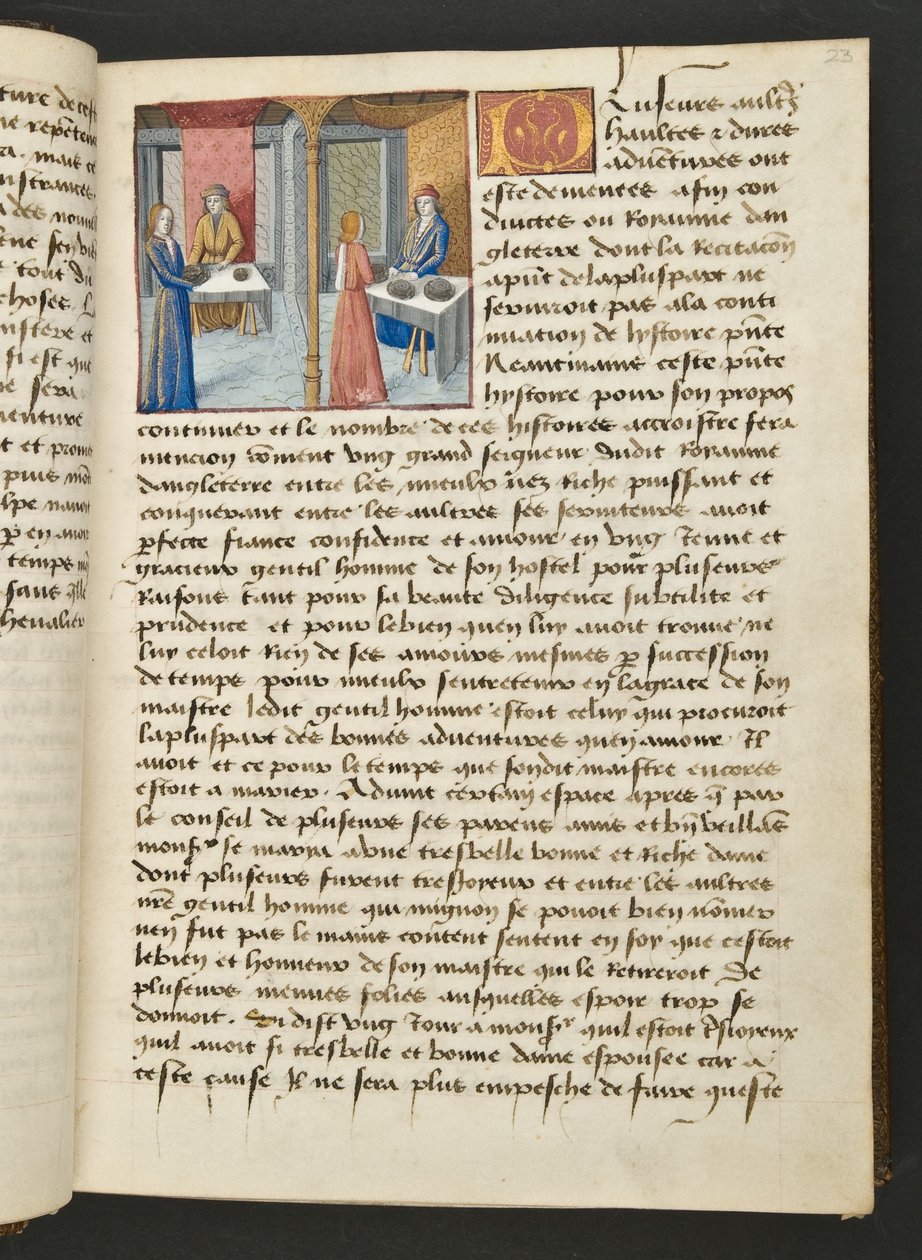 ^ MS Hunter 252 023r صفحة من Hundred News News ، c.1461-62 بواسطة المدرسة الفرنسية