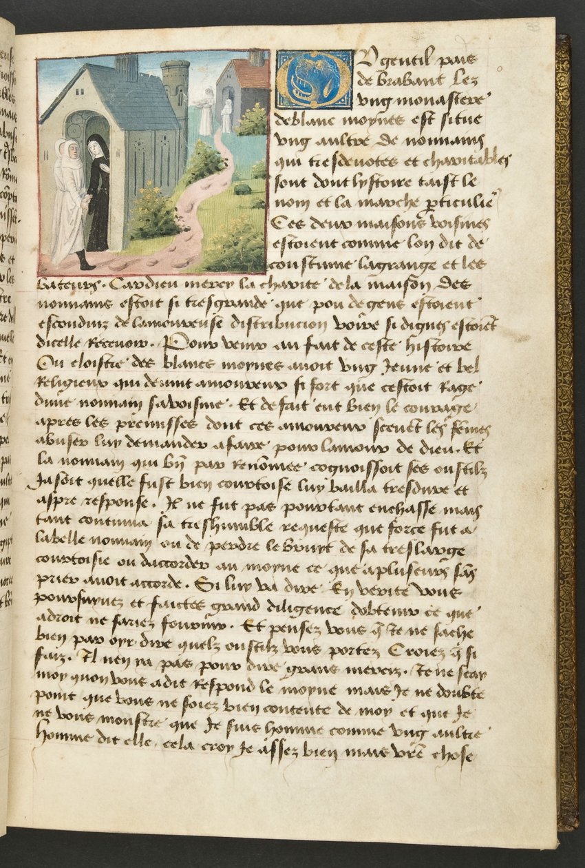 ^ MS Hunter 252 033r صفحة من Hundred News News ، c.1461-62 بواسطة المدرسة الفرنسية