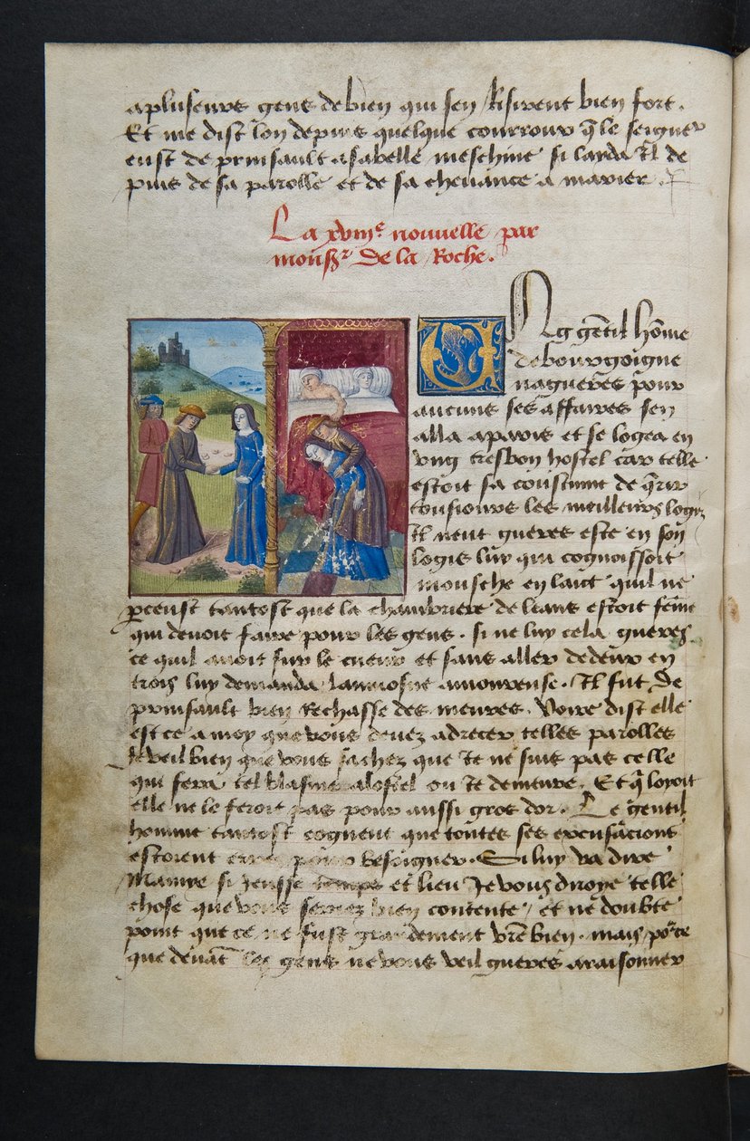 ^ MS Hunter 252 038v صفحة من Hundred News News ، c.1461-62 بواسطة المدرسة الفرنسية