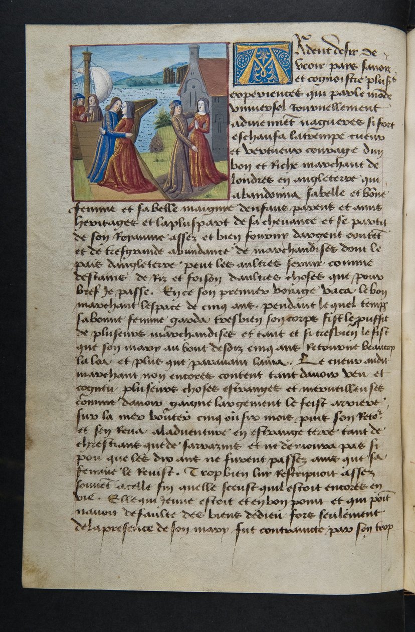 ^ MS Hunter 252 040v Page from Hundred News News ، c.1461-62 بواسطة المدرسة الفرنسية