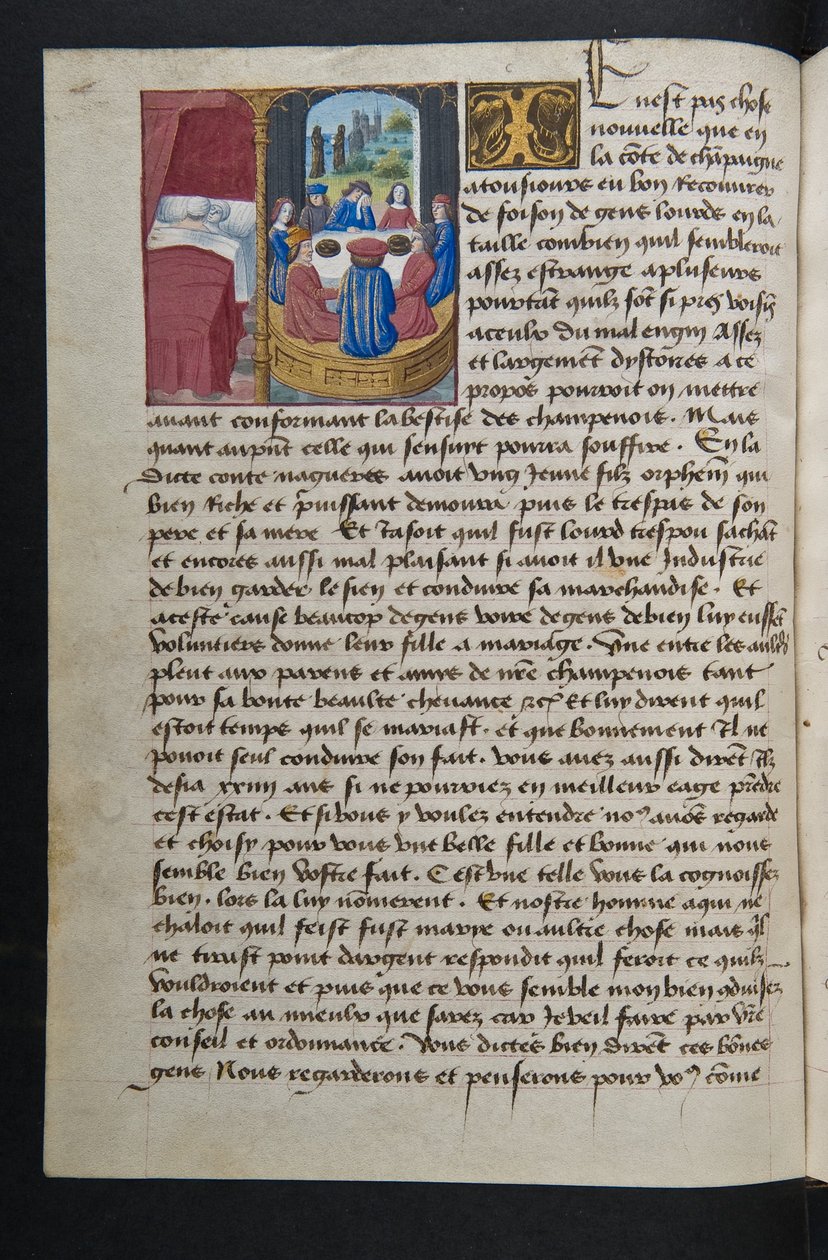 ^ MS Hunter 252 042v Page من Hundred News News ، c.1461-62 بواسطة المدرسة الفرنسية