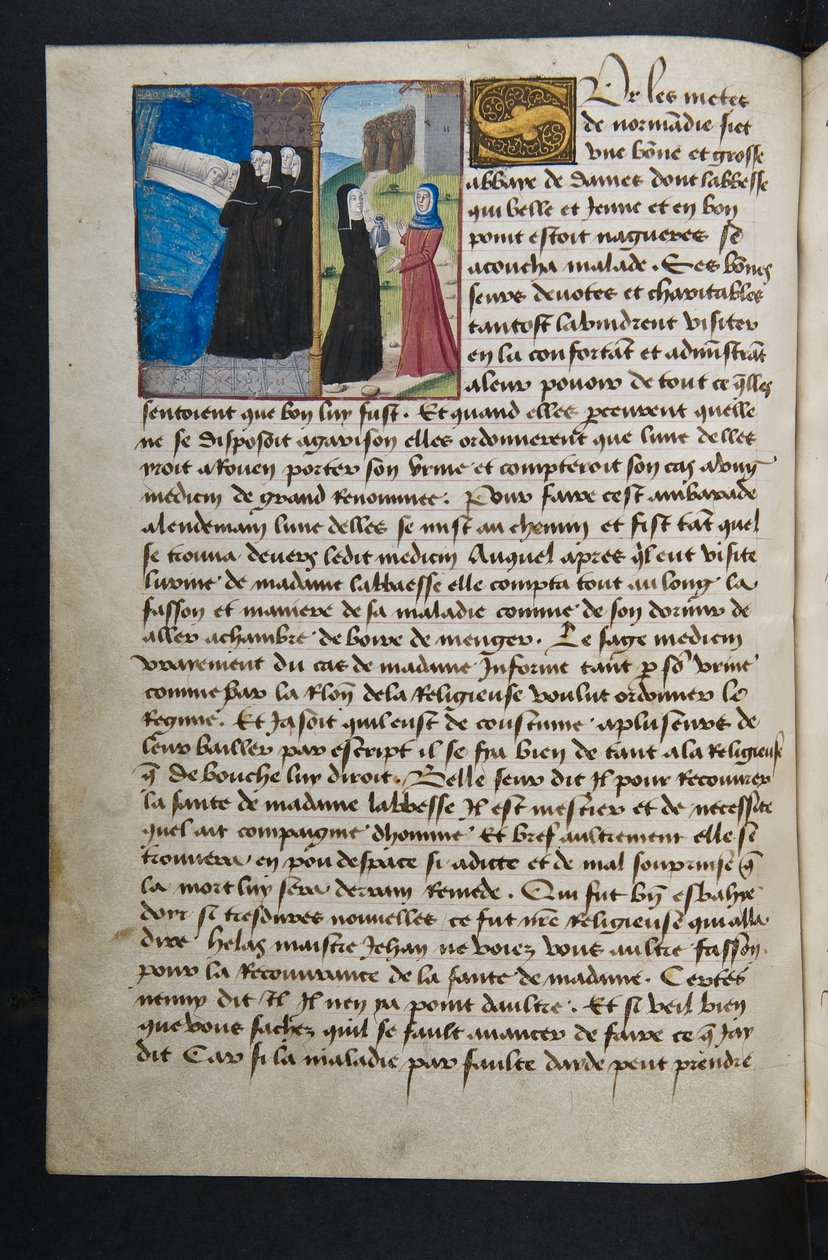 ^ MS Hunter 252 045v صفحة من Hundred News News ، c.1461-62 بواسطة المدرسة الفرنسية