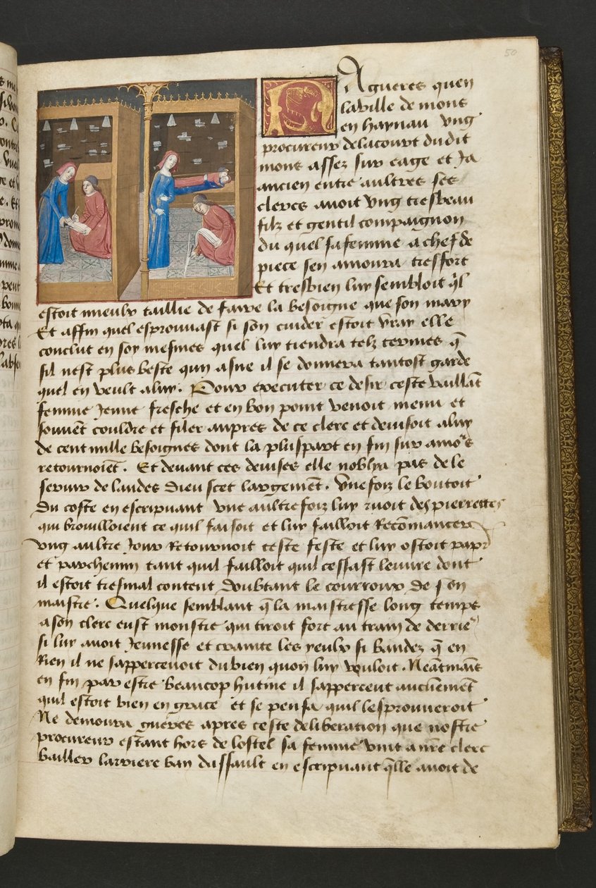 MS Hunter 252 050r صفحة من Hundred News News ، c.1461-62 بواسطة المدرسة الفرنسية
