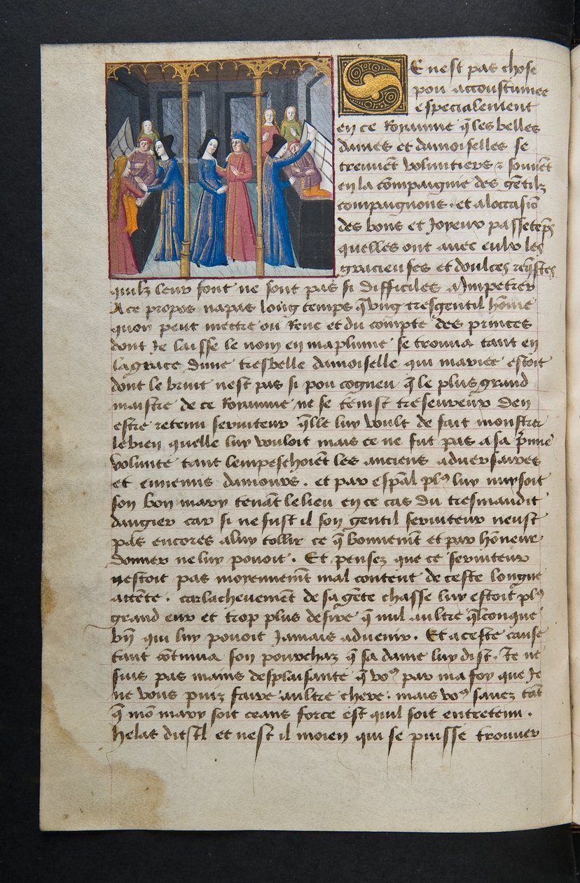 ^ MS Hunter 252 062v Page من Hundred News News ، c.1461-62 بواسطة المدرسة الفرنسية