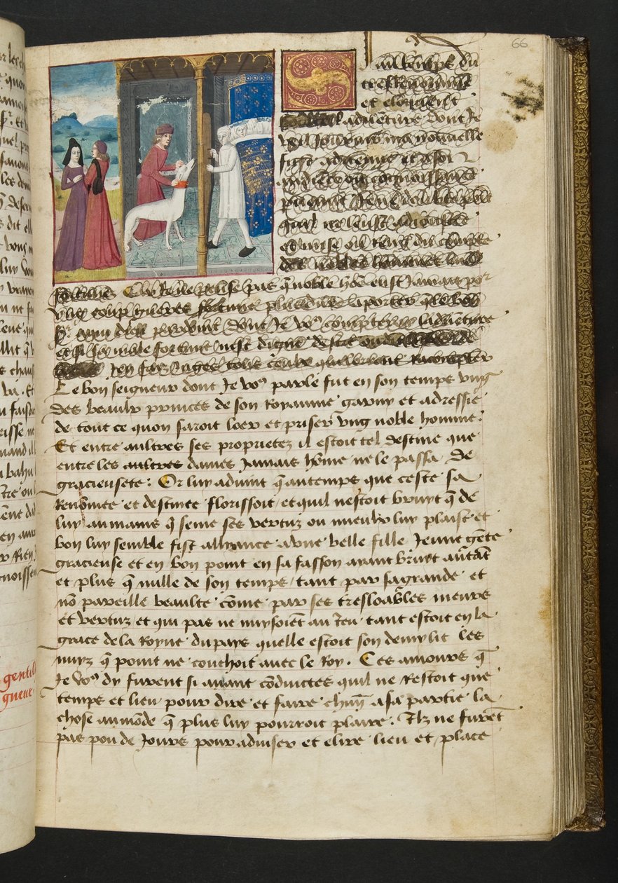 ^ MS Hunter 252 066r صفحة من Hundred News News ، c.1461-62 بواسطة المدرسة الفرنسية