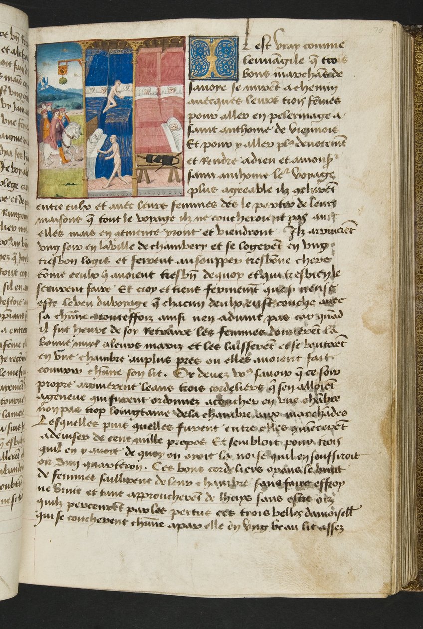 ^ MS Hunter 252 070r صفحة من Hundred News News ، c.1461-62 بواسطة المدرسة الفرنسية