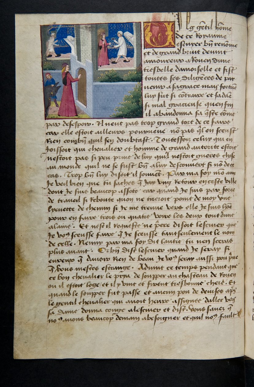 ^ MS Hunter 252 072v صفحة من Hundred News News ، c.1461-62 بواسطة المدرسة الفرنسية