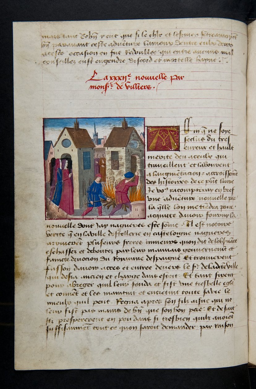 ^ MS Hunter 252 075v صفحة من Hundred News News ، c.1461-62 بواسطة المدرسة الفرنسية
