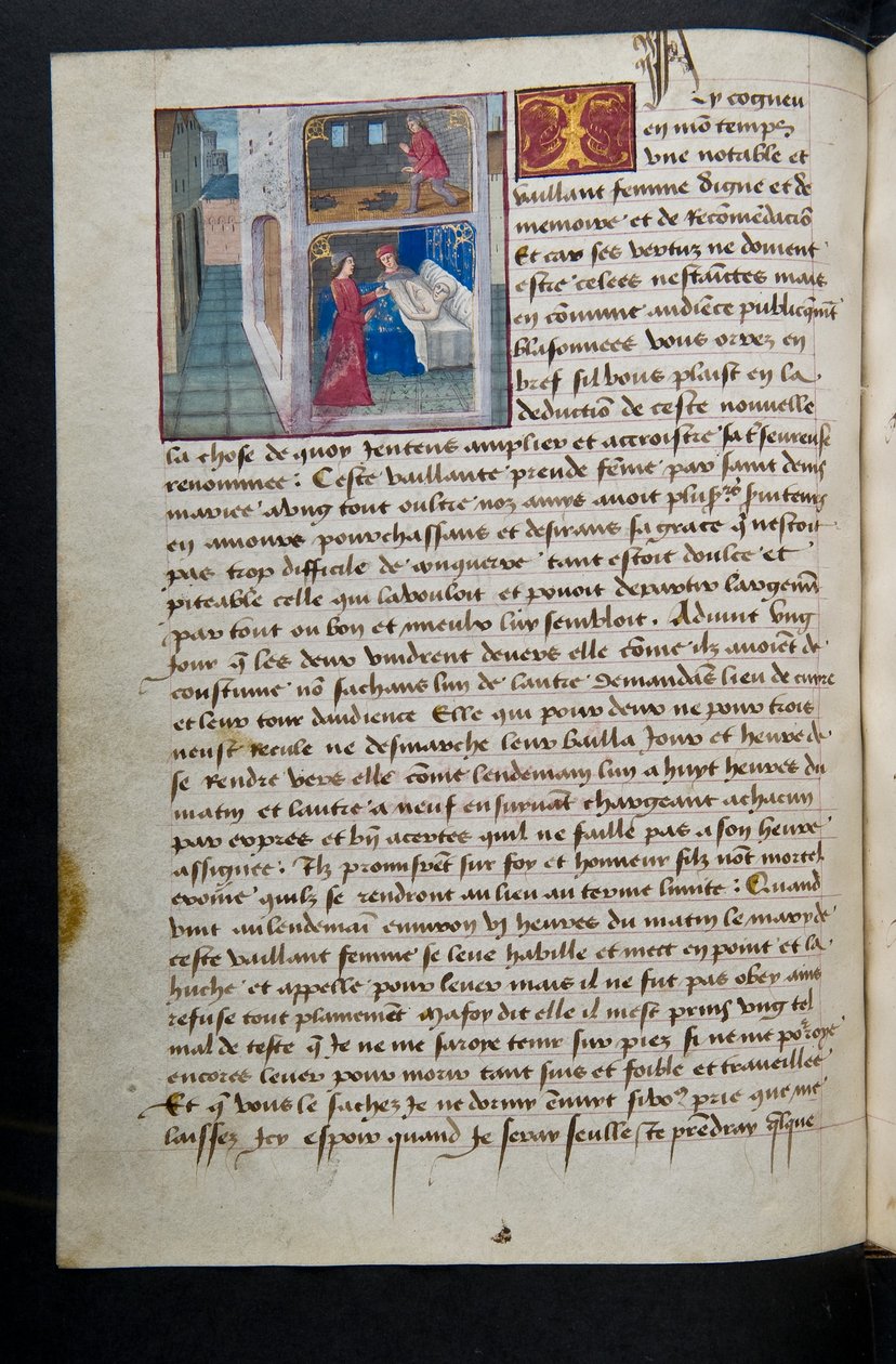 ^ MS Hunter 252 085v Page من Hundred News News ، c.1461-62 بواسطة المدرسة الفرنسية