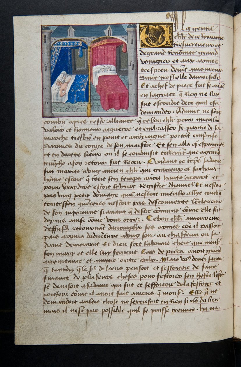^ MS Hunter 252 087v Page من Hundred News News ، c.1461-62 بواسطة المدرسة الفرنسية