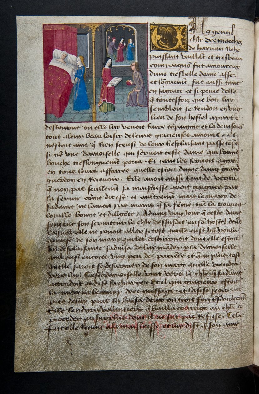 ^ MS Hunter 252 095v صفحة من Hundred News News ، c.1461-62 بواسطة المدرسة الفرنسية