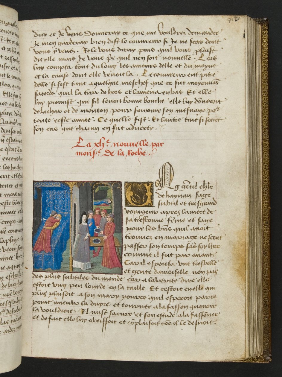^ MS Hunter 252 099r صفحة من Hundred News News ، c.1461-62 بواسطة المدرسة الفرنسية