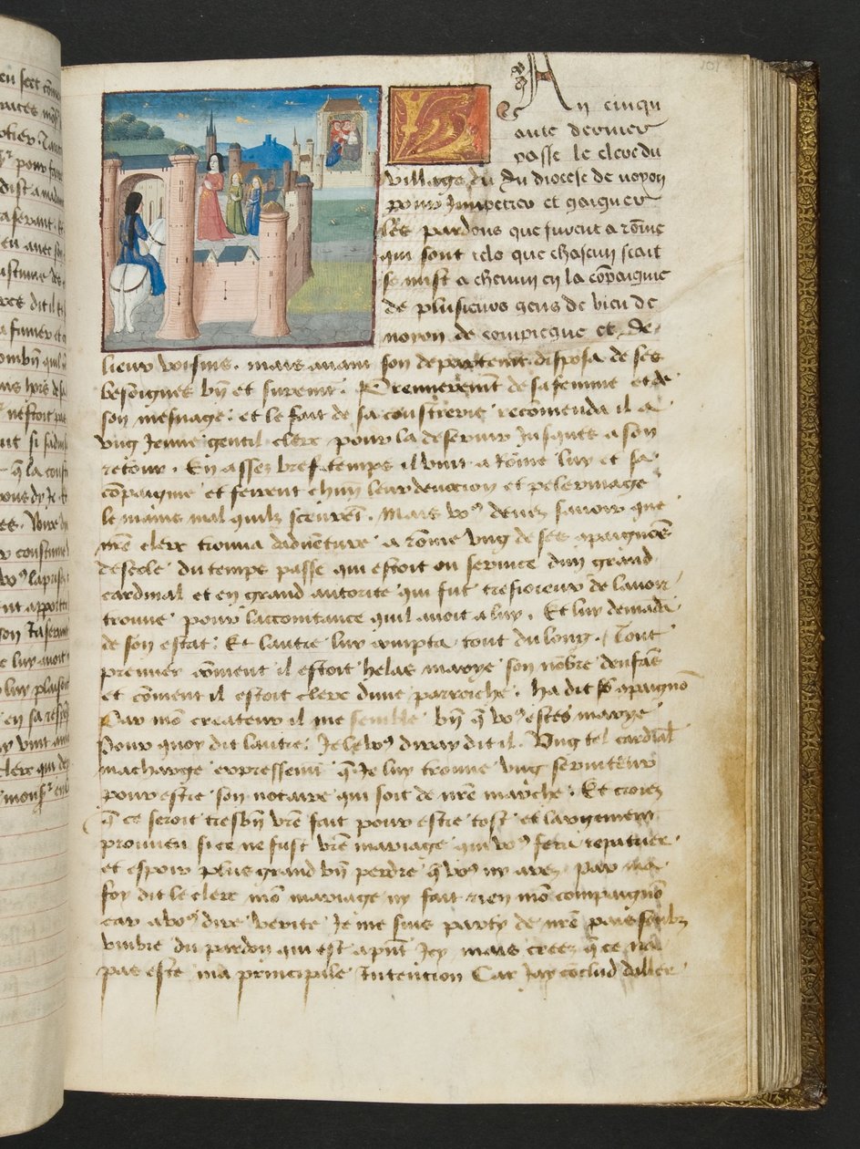 ^ MS Hunter 252 101r صفحة من Hundred News News ، c.1461-62 بواسطة المدرسة الفرنسية