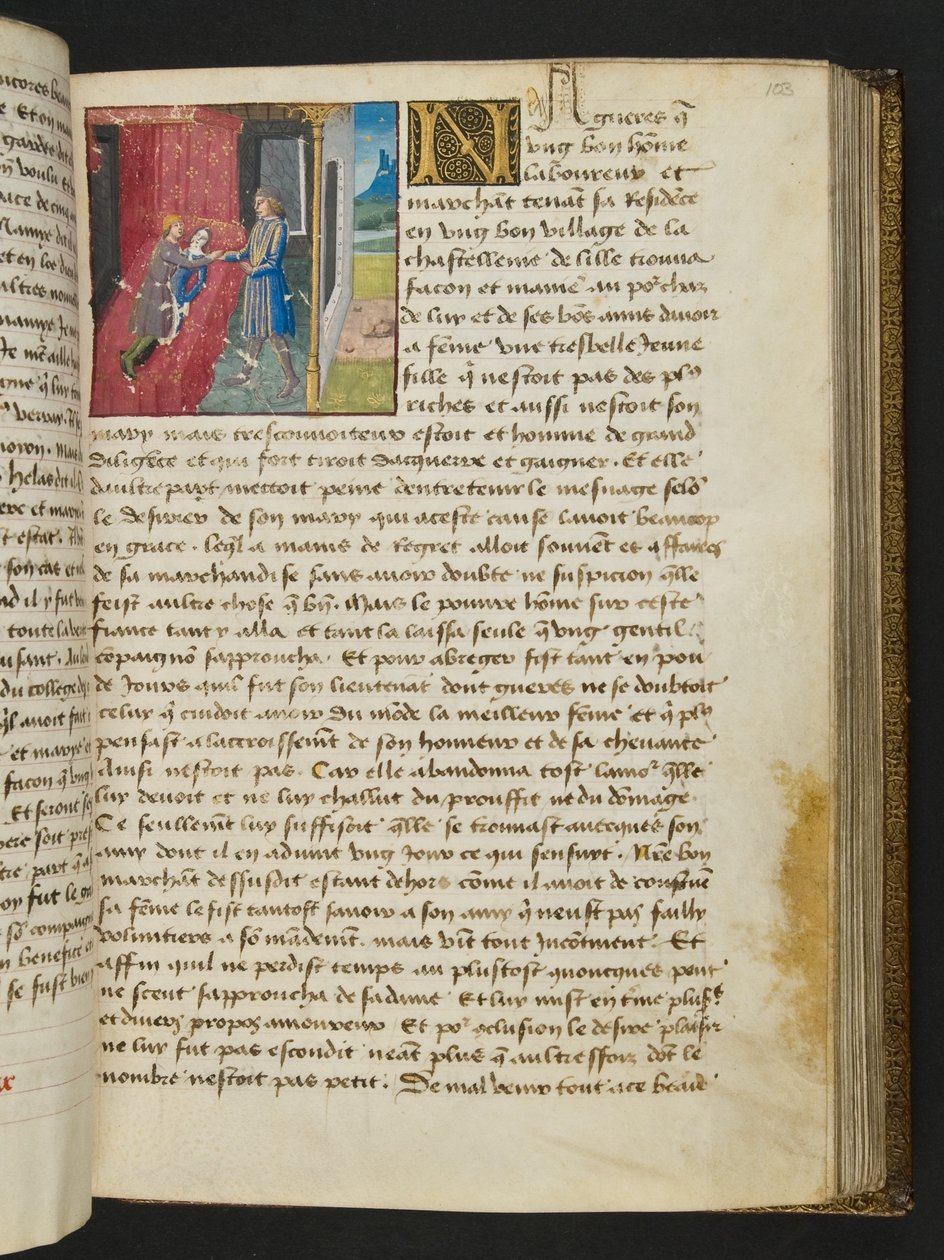 ^ MS Hunter 252 103r صفحة من Hundred News News ، c.1461-62 بواسطة المدرسة الفرنسية