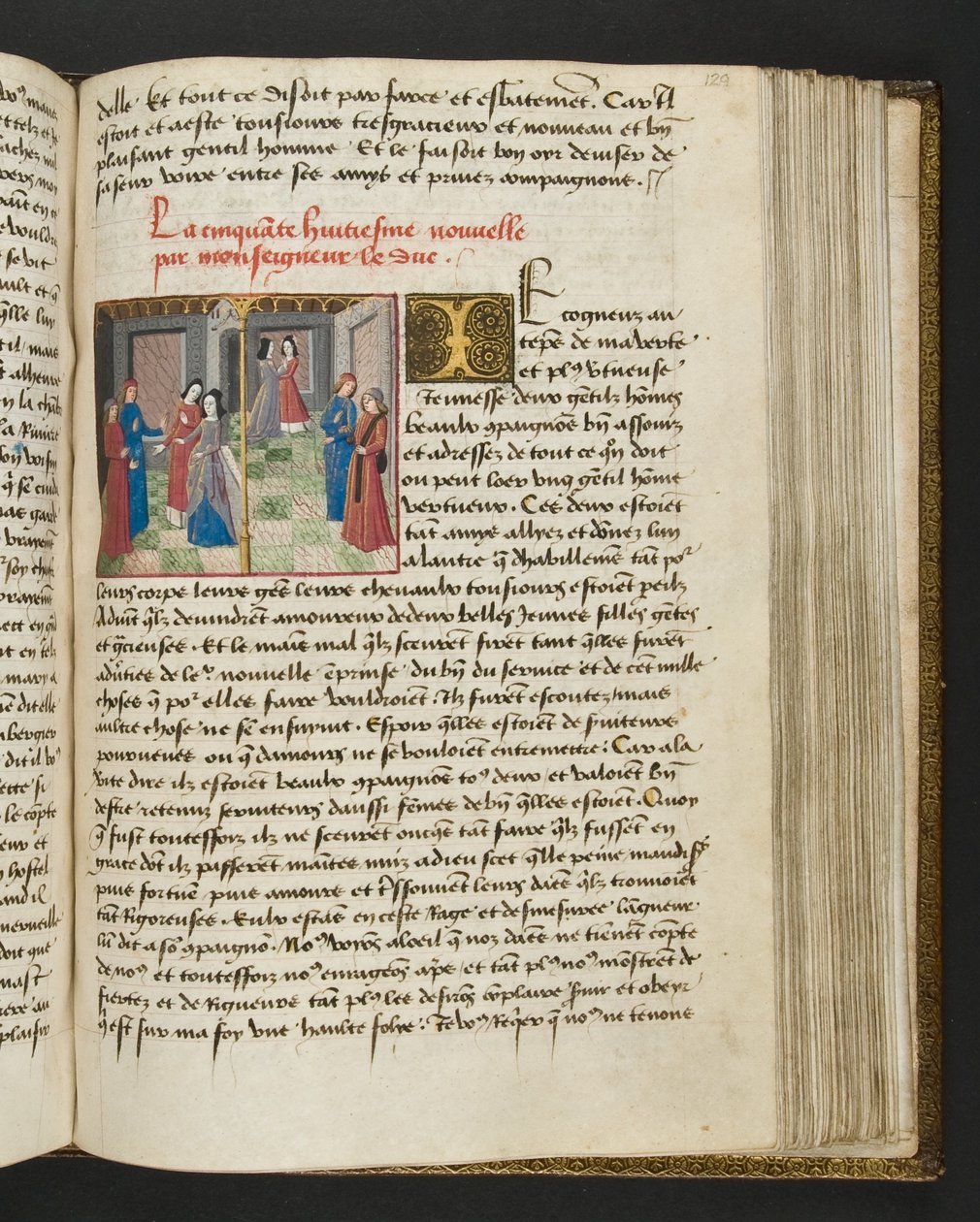 ^ MS Hunter 252 129r صفحة من Hundred News News ، c.1461-62 بواسطة المدرسة الفرنسية