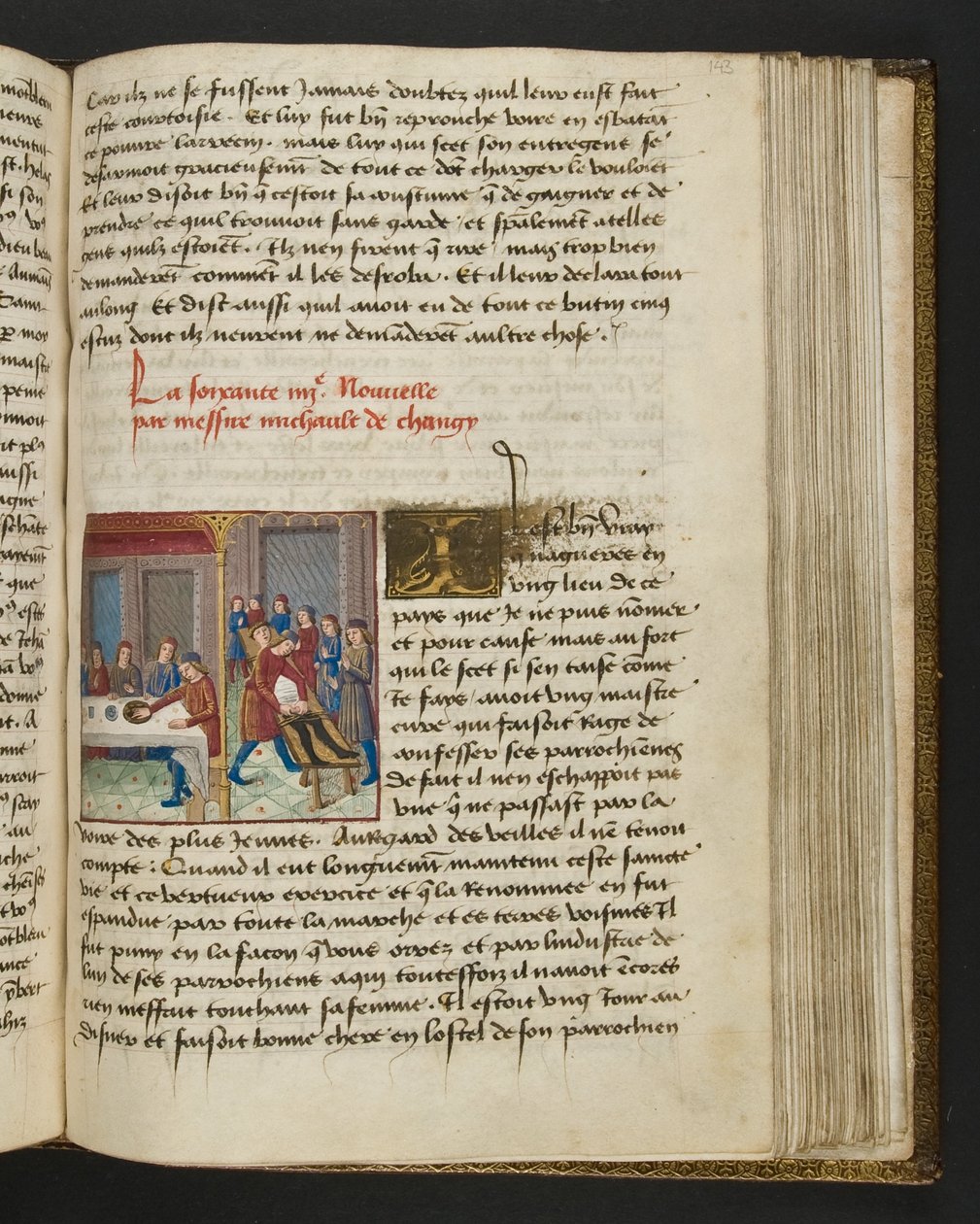 ^ MS Hunter 252 143r صفحة من Hundred News News ، c.1461-62 بواسطة المدرسة الفرنسية